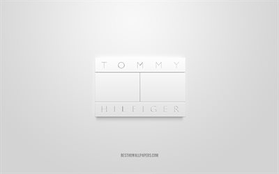Tommy Hilfiger logo, white background, Tommy Hilfiger 3d logo, 3d art, Tommy Hilfiger, brands logo, white 3d Tommy Hilfiger logo