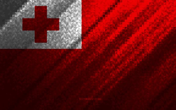 Bandeira de Tonga, abstra&#231;&#227;o multicolorida, bandeira do mosaico de Tonga, Tonga, arte em mosaico, bandeira de Tonga