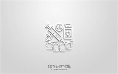 Dental anesthesia 3d icon, white background, 3d symbols, Dental anesthesia, Medicine icons, 3d icons, Dental anesthesia sign, Medicine 3d icons
