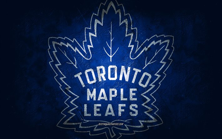 Toronto Maple Leafs, American hockey team, blue stone background, Toronto Maple Leafs logo, grunge art, NHL, hockey, USA, Toronto Maple Leafs emblem