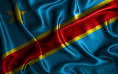 flagge der demokratischen republik kongo, 4k, gewellte seidenflaggen, afrikanische l&#228;nder, nationale symbole, flagge der dr kongo, stofffahnen, 3d-kunst, demokratische republik kongo, afrika