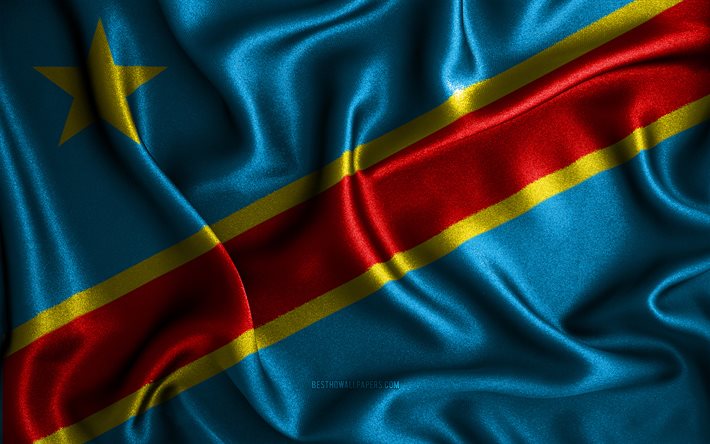 Kongon demokraattisen tasavallan lippu, 4k, silkkiset aaltoilevat liput, Afrikan maat, kansalliset symbolit, kangasliput, 3D-taide, Kongon demokraattinen tasavalta, Afrikka