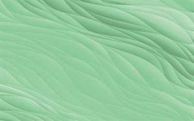 緑の波石膏テクスチャ, 4k, 緑の波の背景, しっくいの質感, 波のテクスチャ, 緑の波のテクスチャ