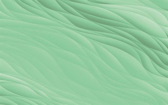 緑の波石膏テクスチャ, 4k, 緑の波の背景, しっくいの質感, 波のテクスチャ, 緑の波のテクスチャ