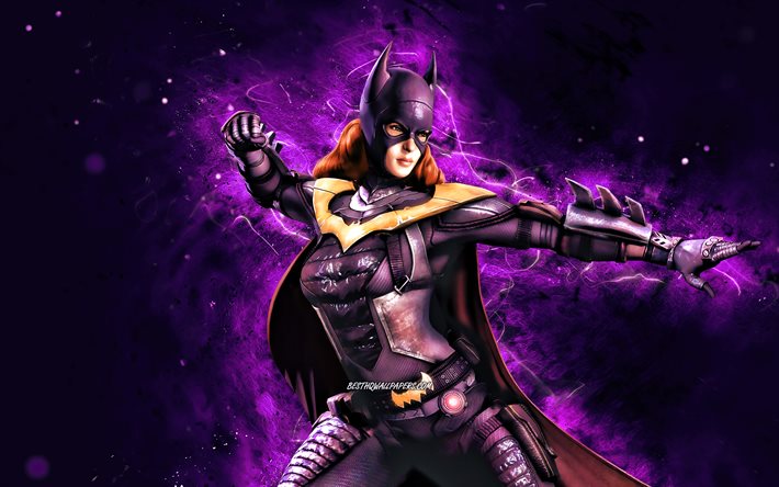 Batgirl, 4k, mor neon ışıklar, s&#252;per kahramanlar, DC Comics, Batgirl 4K