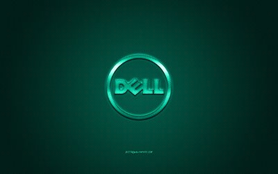 شعار Dell المستدير, خلفية الكربون الأخضر, شعار Dell المعدني الأخضر, شعار Dell الأخضر, ديل, نسيج الكربون الأخضر, شعار Dell