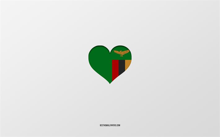 J&#39;aime la Zambie, les pays d&#39;Afrique, la Zambie, le fond gris, le coeur du drapeau de la Zambie, le pays pr&#233;f&#233;r&#233;, l&#39;amour la Zambie