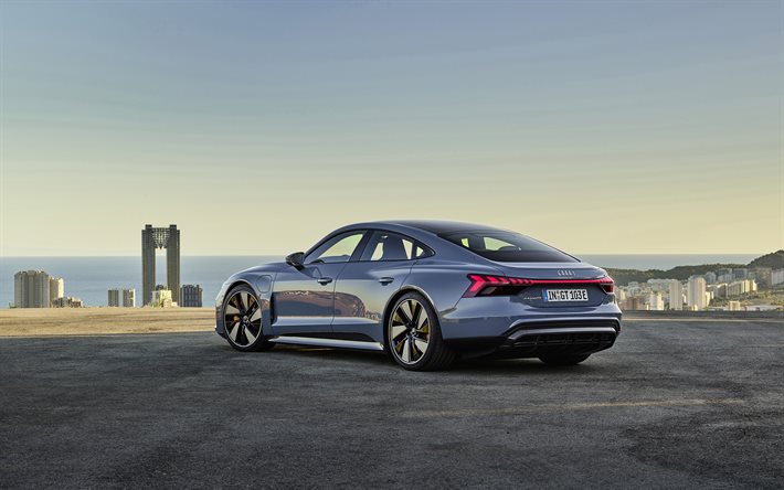 2022, Audi E-Tron GT Quattro, 4k, arkadan g&#246;r&#252;n&#252;m, dış, spor coupe, yeni gri E-Tron GT Quattro, Alman elektrikli arabaları, Audi