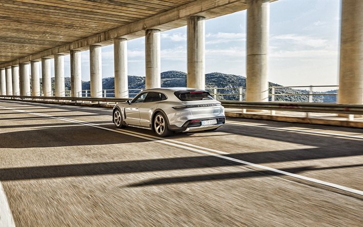 Porsche Taycan 4S Cross Turismo, 2022, 4k, vista posteriore, esterno, nuova Taycan 4S Cross Turismo bianca, auto elettriche, auto elettriche sportive, Porsche
