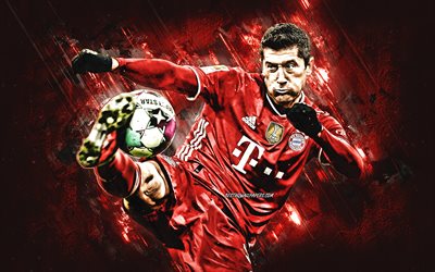 Robert Lewandowski, FC Bayern Munich, Bundesliga, polish footballer, portrait, red stone background, football
