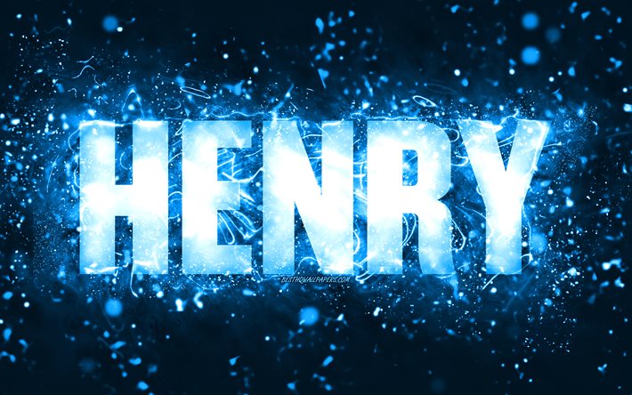お誕生日おめでとうヘンリー, 4k, 青いネオンライト, ヘンリー名, creative クリエイティブ, ヘンリーお誕生日おめでとう, ヘンリーの誕生日, 人気のあるアメリカ人男性の名前, ヘンリーの名前の写真, ヘンリー