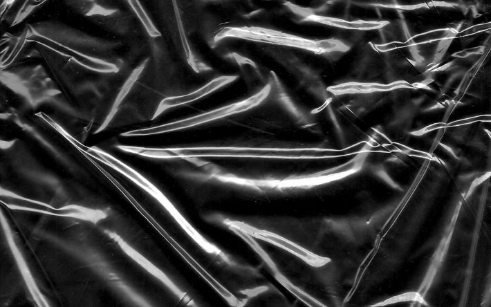 pellicule plastique noire, macro, textures de vagues, textures de poly&#233;thyl&#232;ne, fond ondul&#233; noir, textures de pellicule plastique, pellicule plastique