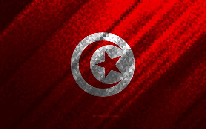 Bandiera della Tunisia, astrazione multicolore, Bandiera del mosaico della Tunisia, Tunisia, arte del mosaico