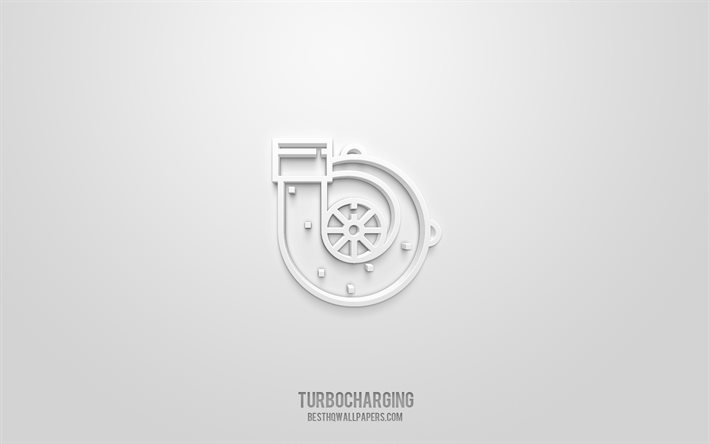 Turbocharging 3d icon, white background, 3d symbols, Turbocharging, Car parts icons, 3d icons, Turbocharging sign, Car parts 3d icons