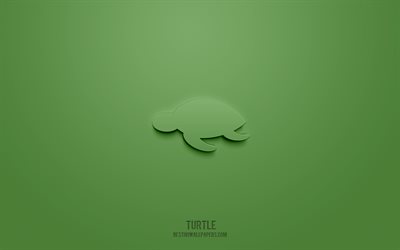 Turtle 3d icon, green background, 3d symbols, Turtle, Sea animals icons, 3d icons, Turtle sign, Sea animals 3d icons