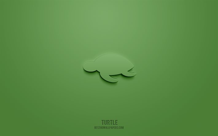 Kaplumbağa 3d simgesi, yeşil arka plan, 3d semboller, Kaplumbağa, Deniz hayvanları simgeleri, 3d simgeler, Kaplumbağa işareti, Deniz hayvanları 3d simgeleri