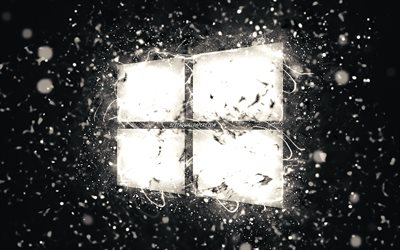Logo blanc Windows 10, 4k, néons blancs, créatif, fond abstrait noir, logo Windows 10, OS, Windows 10