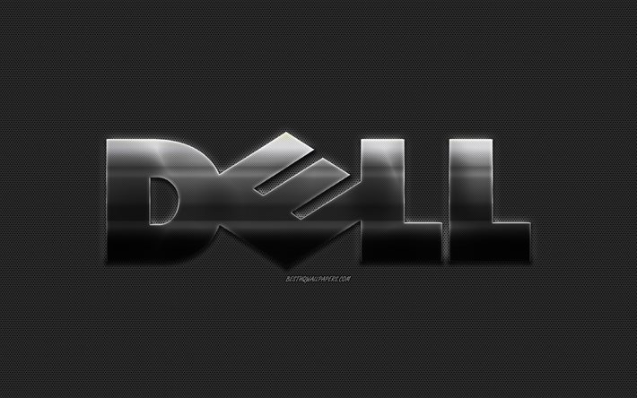 Logo Dell in acciaio, emblema Dell in metallo, sfondo in rete metallica, Dell, sfondo grigio in metallo, logo Dell
