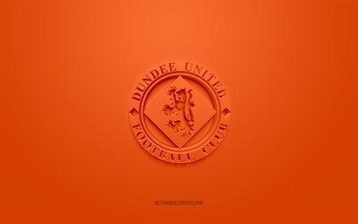 دندي يونايتد, شعار 3D الإبداعية, خلفية برتقالية, 3d شعار, نادي كرة القدم الاسكتلندي, الدوري الاسكتلندي الممتاز, دندي, إسكتلندا, فن ثلاثي الأبعاد, كرة القدم, شعار Dundee United FC ثلاثي الأبعاد