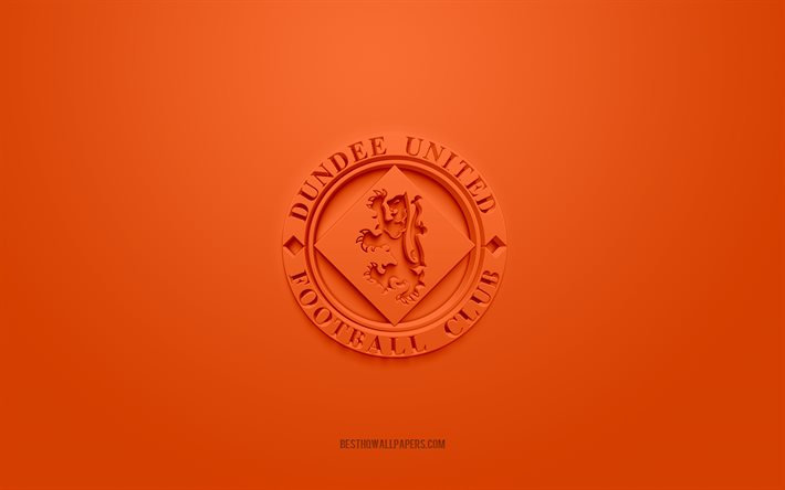 ダンディーユナイテッドFC, クリエイティブな3Dロゴ, オレンジ色の背景, 3Dエンブレム, スコットランドのサッカークラブ, スコットランドプレミアシップ, ダンディー, スコットランド, 3Dアート, フットボール。, ダンディーユナイテッドFCの3Dロゴ