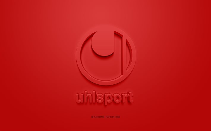 Uhlsport-logo, punainen tausta, Uhlsport 3d -logo, 3d-taide, Uhlsport, tuotemerkkien logo, punainen 3d Uhlsport -logo