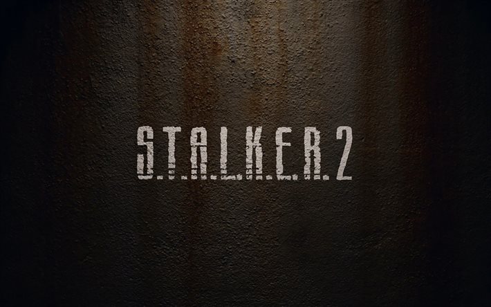 STALKER 2, poster, promo material, iron grunge texture, rusty metal background, rusty metal texture