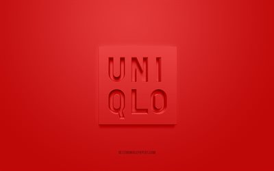 Uniqlo logo, red background, Uniqlo 3d logo, 3d art, Uniqlo, brands logo, red 3d Uniqlo logo