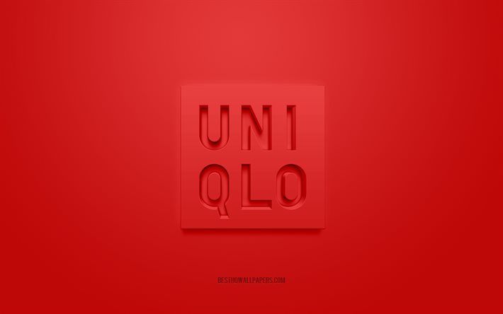 Logo Uniqlo, sfondo rosso, logo Uniqlo 3d, arte 3d, Uniqlo, logo marchi, logo Uniqlo, logo Uniqlo rosso 3d logo Uniqlo