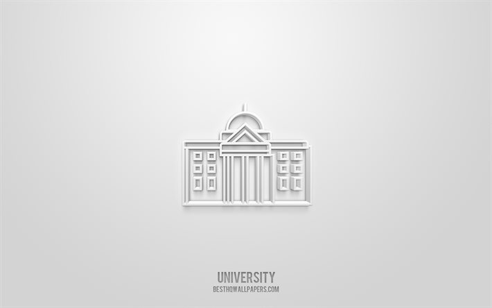 University 3d icon, white background, 3d symbols, University, Education icons, 3d icons, University sign, Education 3d icons