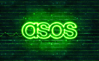 شعار asos الأخضر, 4k, جدار من الطوب الأخضر, شعار asos, العلامات التجاريه, شعار النيون asos, asos