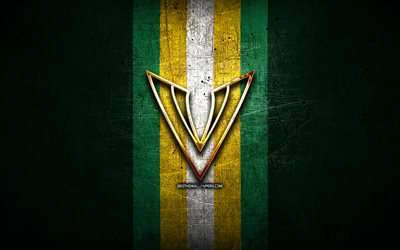 tampa bay vipers, logotipo dourado, xls, fundo de metal verde, time de futebol americano, logotipo do tampa bay vipers, futebol americano