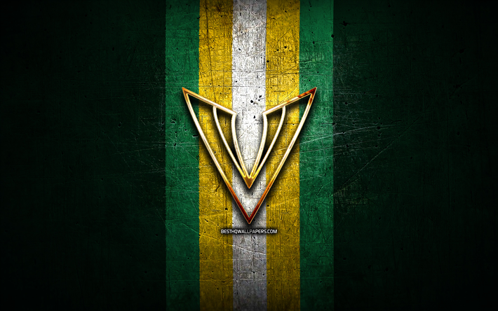 tampa bay vipers, logotipo dourado, xls, fundo de metal verde, time de futebol americano, logotipo do tampa bay vipers, futebol americano