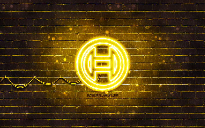 ボッシュイエローロゴ, 4k, 黄色のレンガ壁, ボッシュのロゴ, ブランド, ボッシュ・ネオンのロゴ, ボッシュ
