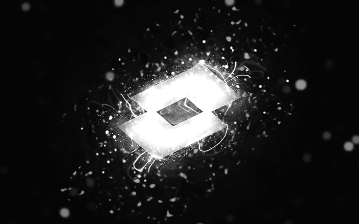 شعار لوتو الأبيض, 4k, أضواء النيون الأبيض, مبدع, خلفية تجريدية سوداء, شعار لوتو, العلامات التجاريه, يانصيب
