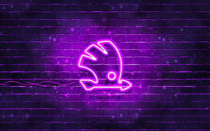 logo violet skoda, 4k, mur de briques violettes, logo skoda, marques de voitures, logo n&#233;on skoda, skoda