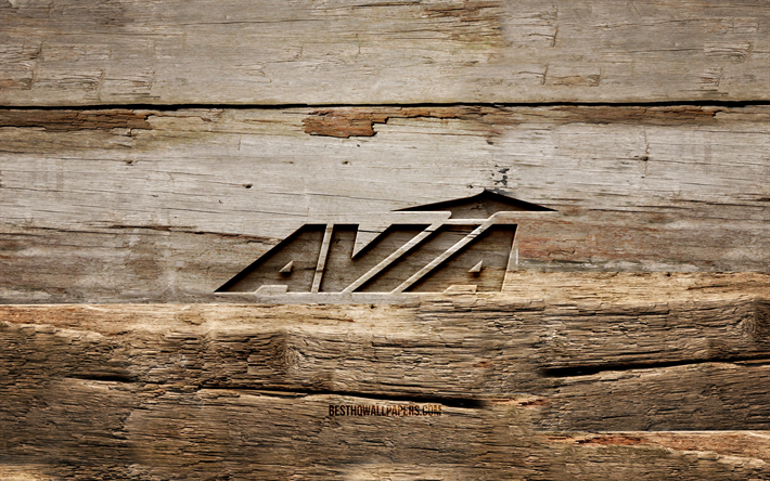 Avia wooden logo, 4K, wooden backgrounds, cars brands, Avia logo, creative, wood carving, Avia