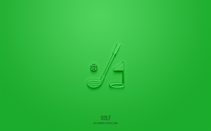 Golf 3d icon, green background, 3d symbols, Golf, sport icons, 3d icons, Golf sign, sport 3d icons