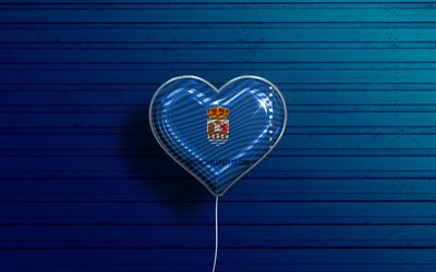 I Love Ourense, 4k, realistic balloons, blue wooden background, Day of Ourense, spanish provinces, flag of Ourense, Spain, balloon with flag, Provinces of Spain, Ourense flag, Ourense