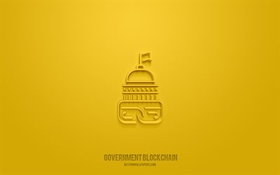 Government blockchain 3d icon, yellow background, 3d symbols, Government blockchain, cryptocurrency icons, 3d icons, Government blockchain sign, cryptocurrency 3d icons