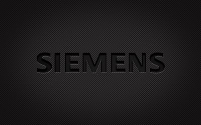 Siemens carbon logo, 4k, grunge art, carbon background, creative, Siemens black logo, brands, Siemens logo, Siemens