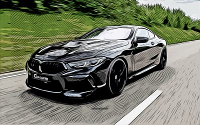 BMW M8, 4k, vector art, BMW M8 drawing, F92, G8M, creative art, BMW M8 art, vector drawing, abstract cars, car drawings, BMW