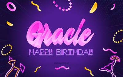 Happy Birthday Gracie, 4k, Purple Party Background, Gracie, creative art, Happy Gracie birthday, Gracie name, Gracie Birthday, Birthday Party Background