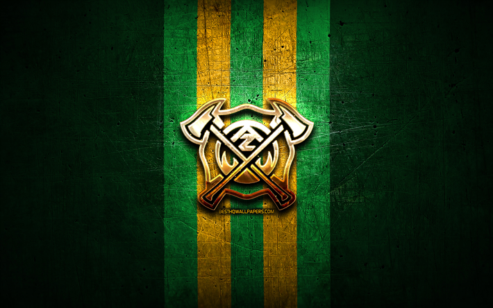 أريزونا هوتشوتز, شعار ذهبي, aaf, خلفية معدنية خضراء, فريق كرة القدم الأمريكي, شعار أريزونا هوتشوتز, كرة القدم الأمريكية