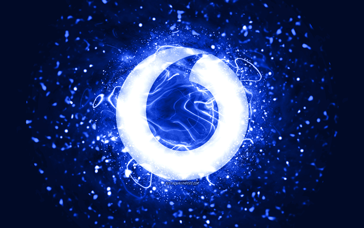 logotipo azul oscuro de vodafone, 4k, luces de ne&#243;n azul oscuro, creativo, fondo abstracto azul oscuro, logotipo de vodafone, marcas, vodafone
