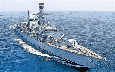 HMS Montrose, F236, 4k, vector art, HMS Montrose drawing, creative art, HMS Montrose art, vector drawing, abstract ships, HMS Montrose F236, Royal Navy