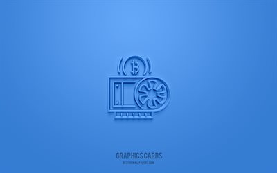 グラフィックス カード 3d アイコン, 青の背景, 3d シンボル, グラフィックス カード, テクノロジー アイコン, 3d アイコン, グラフィックス カードのサイン, テクノロジーの3dアイコン