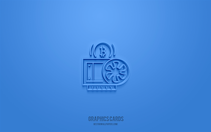 grafikkarten 3d-symbol, blauer hintergrund, 3d-symbole, grafikkarten, technologiesymbole, grafikkartenzeichen, technologie 3d-symbole