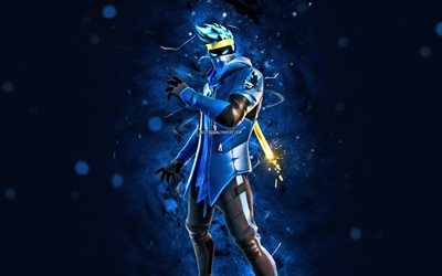 reaktif ninja, 4k, mavi neon ışıklar, fortnite battle royale, fortnite karakterleri, reaktif ninja skin, fortnite, reaktif ninja fortnite