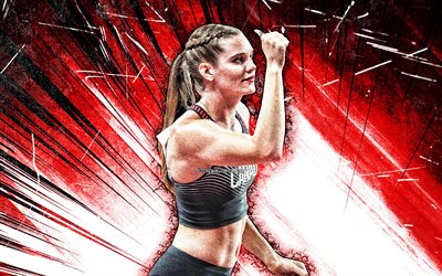 4k, alysha newman, arte grunge, velocista canadiense, atleta, equipo nacional de canad&#225;, rayos abstractos rojos, atletismo, alysha newman 4k