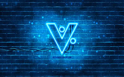 VeriCoin blue logo, 4k, blue brickwall, VeriCoin logo, cryptocurrency, VeriCoin neon logo, VeriCoin